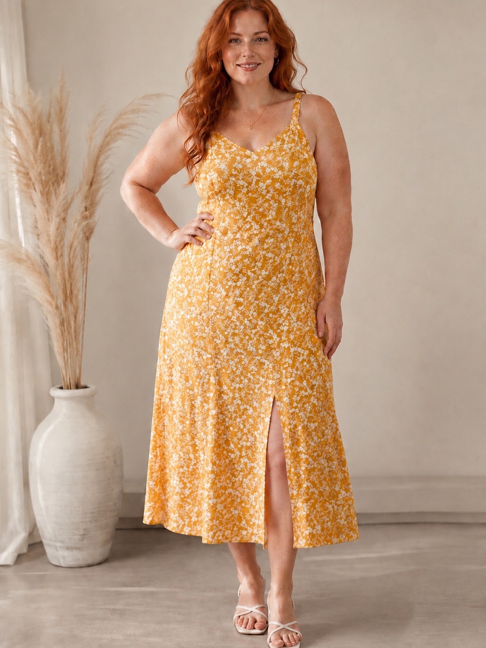 Old Navy Yellow Floral Midi Sundress NWT Size Large Cottagecore Summer Dress